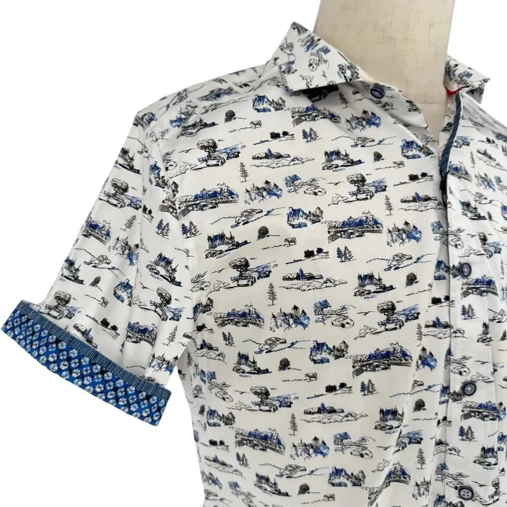 Robert Graham Button Front Short Sleeve Shirt THROTTLE Classic Car  Print M
